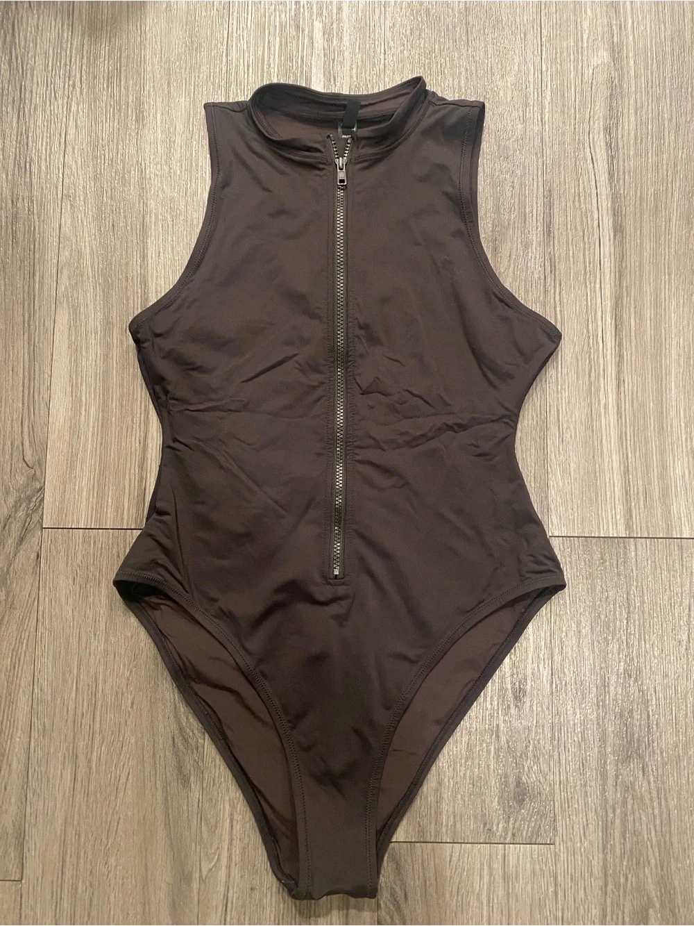 SKIMS Black Zip-Front Sleeveless Bodysuit
